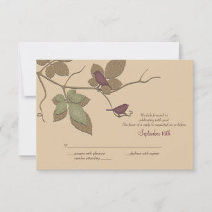 Carton de réponse de mariage Oiseaux et Feuilles q