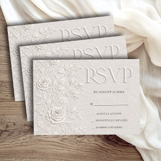 Carton de réponse de mariage Rose en relief faux i