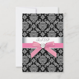 Carton de réponse en damas rose noir RSVP