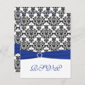 Carton de réponse en damassé bleu royal, blanc et (Devant / Derrière)