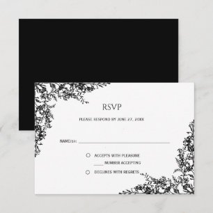 Carton de réponse floral minimaliste noir et blanc