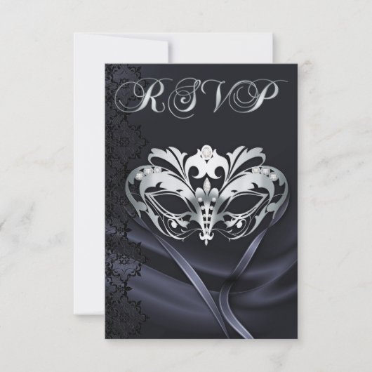 Carton de réponse Invitation Mascarade Argent Noir (Devant)