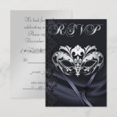 Carton de réponse Invitation Mascarade Argent Noir (Devant / Derrière)