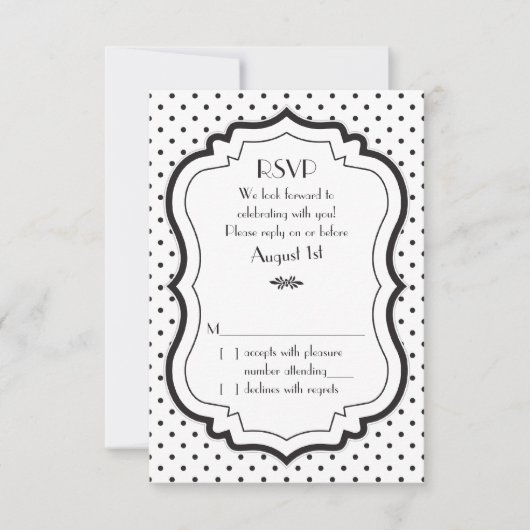 Carton de réponse pour mariage Points noirs et bla (Devant)