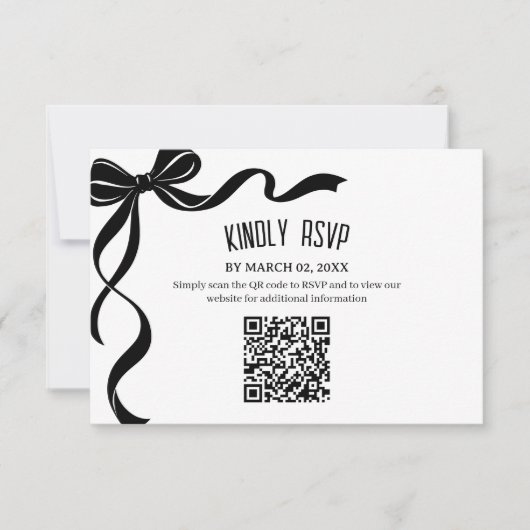 Carton de réponse QR code pour mariage à nœud noir (Devant)