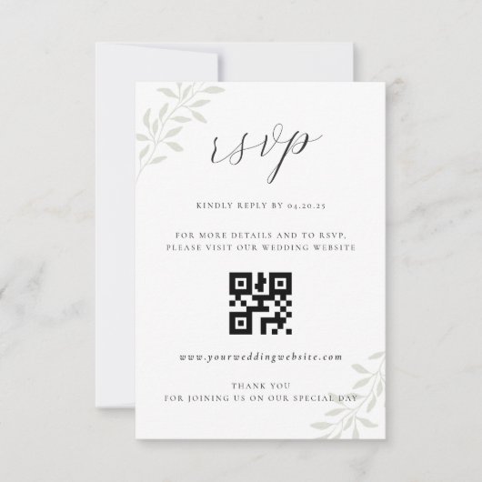 Carton de réponse QR code pour mariage avec feuill (Devant)