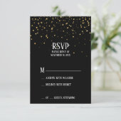 Carton de réponse RSVP avec confettis dorés sur fo (Debout devant)