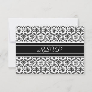 Carton de réponse RSVP en damassé noir et blanc él