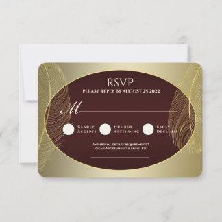 Carton de réponse RSVP ovale or rouge élégant avec