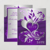 Carton de réponse RSVP, parchemins argent et viole (Devant / Derrière)