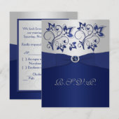 Carton de réponse RSVP Ruban Imprimé Navy Fleurs A (Devant / Derrière)