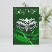 Carton de réponse RSVP Silver Masquerade Green Jew (Debout devant)