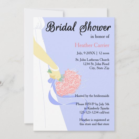 Carton de robe verticale et bouquet - Invitation à (Devant)
