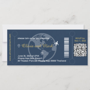 Carton d'embarquement Invitation de mariage – Navy