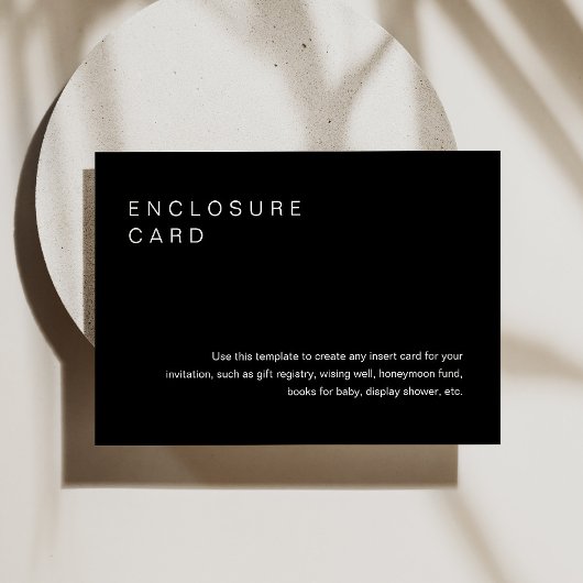 Carton d'invitation minimaliste NOIR avec encart