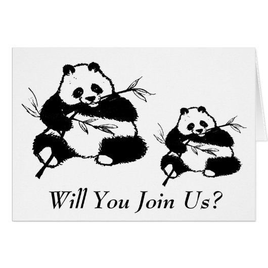 Carton d'invitation Ours Pandas mangeant (Devant horizontal)