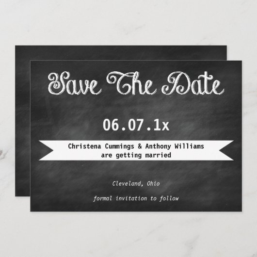 Carton d'invitation Save The Date tableau noir (Devant / Derrière)