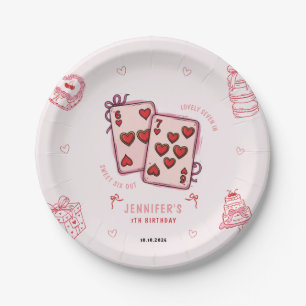 Carton Fête d'anniversaire 6 7 pour filles, assiettes en