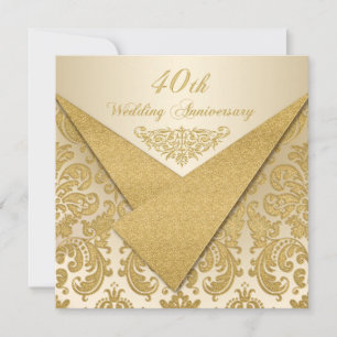 Carton Flaps Damask 40e Anniversaire Invitation