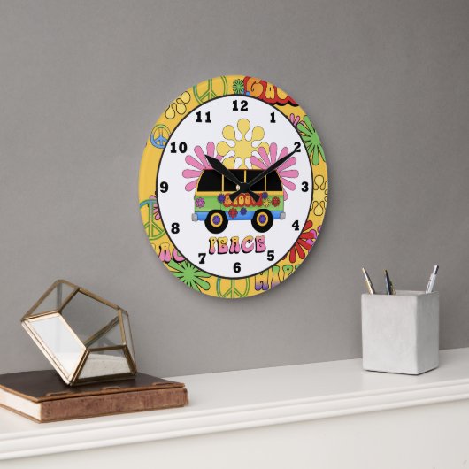 Carton Hippie amusant horloge murale (Bureau)