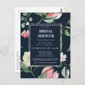 CARTON INVITATION FÊTE DE MARIÉE FLEURIE AURÉOLE (Devant / Derrière)