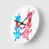 Carton mignon Danser Unicornes Horloge murale (Angle)