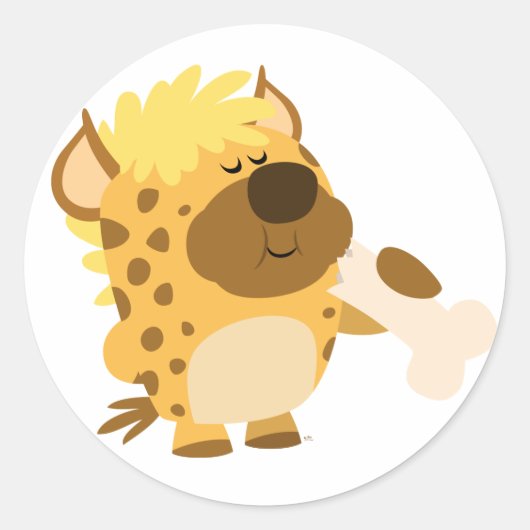Carton mignon Hyena écrasant un Sticker d'os (Devant)