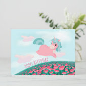 Carton mignon Unicorn rose et carte à menthe (Debout devant)
