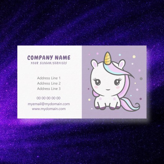 Carton mignon Unicorn violet Carte de visite