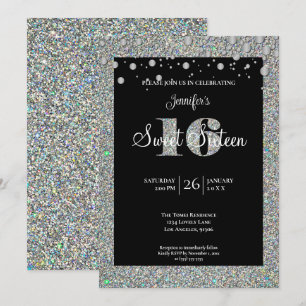 Carton Pailleté Invitation Anniversaire 16 Ans