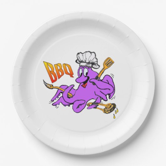 Carton Poussière Octopus BBQ. Assiettes en Papier. (Devant)