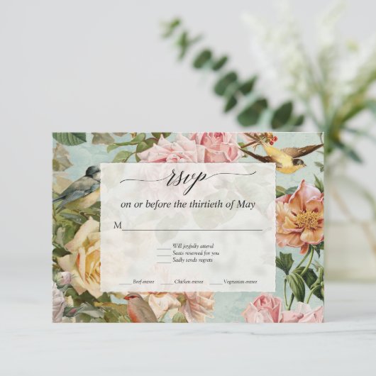 Carton RSVP Bois Rustique Roses Aqua Fleurs Élégan (Debout devant)
