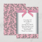 Carton RSVP damassé en gris et rose (Devant / Derrière)