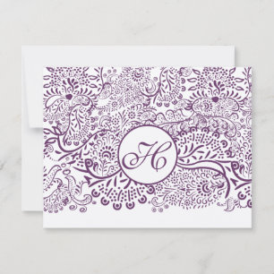 Carton RSVP Mariage Damassé Oiseaux Amour Monogram