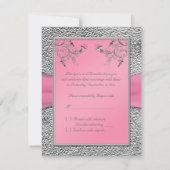 Carton RSVP Ruban imprimé, cœur en étain rose (Dos)