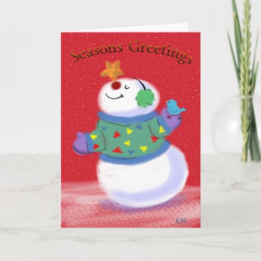 Carton Snowman Star Blue Bird Carte de vacances (Devant)