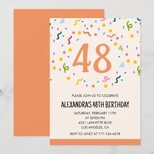 Cartons de fête simples 48 ans invitations Moderne (Devant / Derrière)