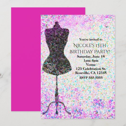Cartons de invitation de fête Mannequin Confetti d (Devant / Derrière)