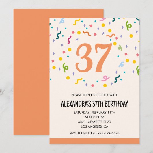 Cartons de invitations simples pour 37e anniversai (Devant / Derrière)