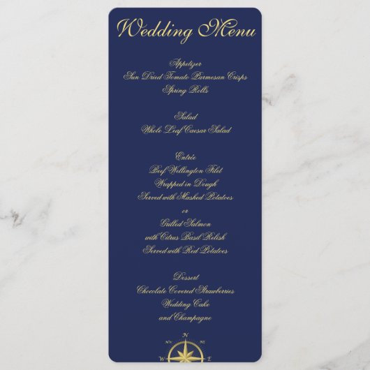 Cartons de Menu de Mariage Nautique Bleu sur Mesur (Devant)