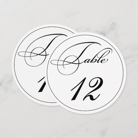 Cartons de numéros de table ronds à écriture éléga (Devant / Derrière)