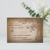 cartons de réponse de mariage rustique arbre bocau (Debout devant)