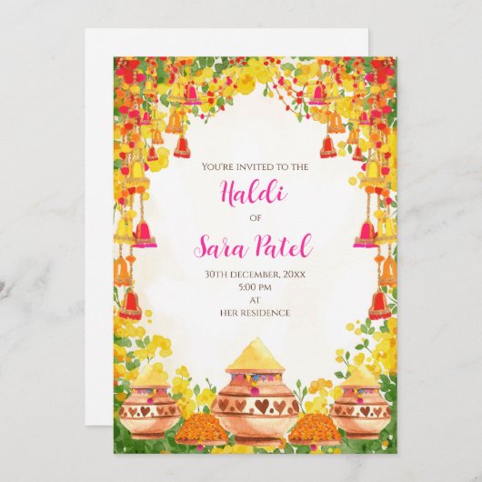 Cartons d'invitation Haldi ou invitations Pithi (Devant / Derrière)