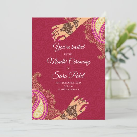 Cartons d'invitation Mendhi & invitations Mehendi (Debout devant)