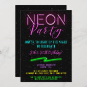 Cartons d'invitation pour soirée néon, invitations (Devant / Derrière)