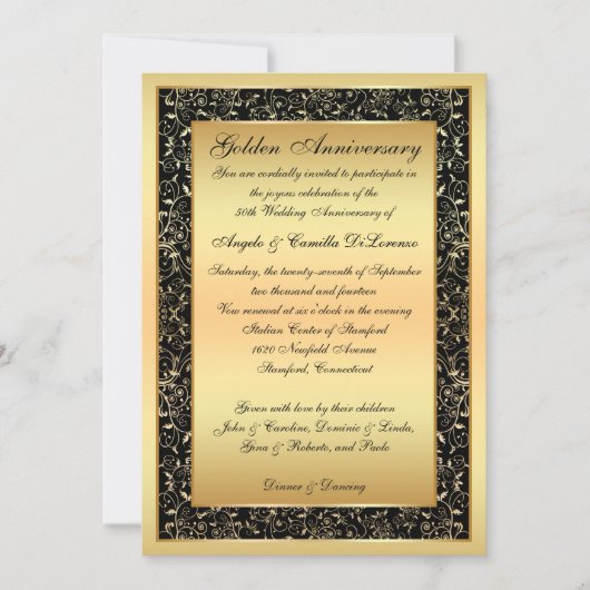 Cartons Ornés Noirs et Dorés Invitation 50e Annive (Devant)
