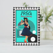 Cartons Réponse 1950 Diner turquoise noir & blanc à damiers rétro (Debout devant)