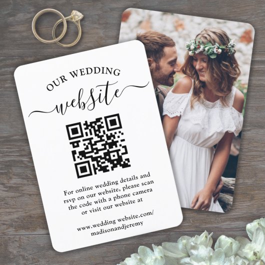 Cartons Réponse 1 QR Code Mariage Site Web Elégant boîtier photo