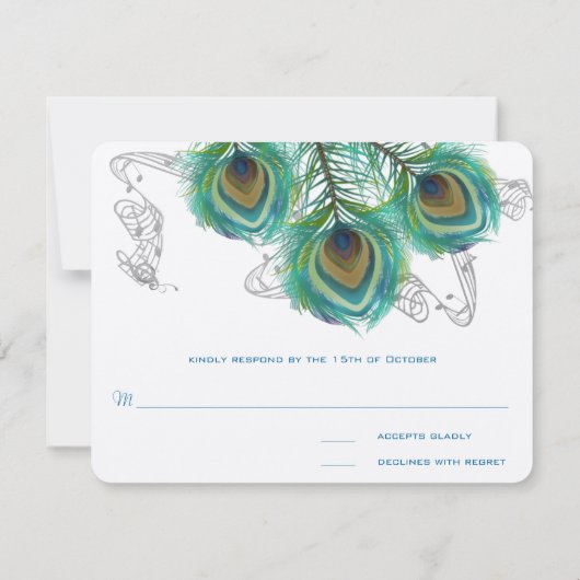 Cartons Réponse 3 Plumes Peacock Birds Dark Mariage Response (Dos)