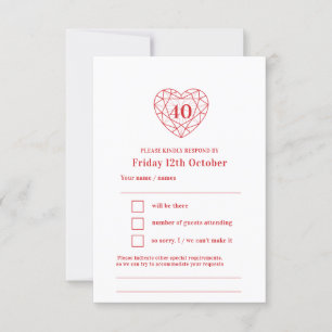 Cartons Réponse 40 ans rubis coeur rouge 40e anniversaire mariage